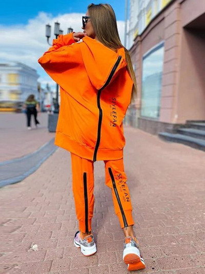 Hanorace de bază cu litere pentru femei Seturi de 2 piese Trening Costum la modă Toamnă Femei Coreea Pantaloni și pulover Îmbrăcăminte de stradă cu glugă