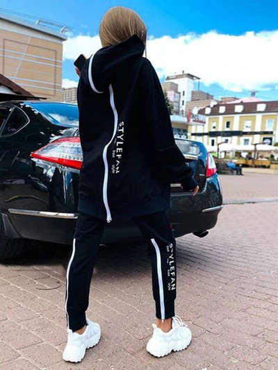 Hanorace de bază cu litere pentru femei Seturi de 2 piese Trening Costum la modă Toamnă Femei Coreea Pantaloni și pulover Îmbrăcăminte de stradă cu glugă