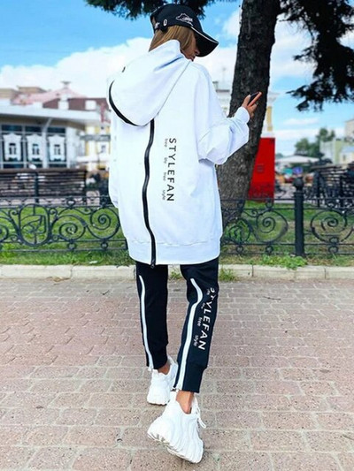Hanorace de bază cu litere pentru femei Seturi de 2 piese Trening Costum la modă Toamnă Femei Coreea Pantaloni și pulover Îmbrăcăminte de stradă cu glugă