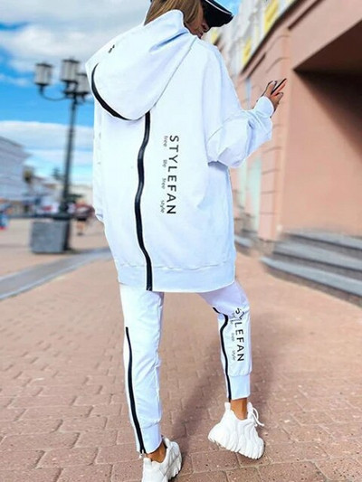 Hanorace de bază cu litere pentru femei Seturi de 2 piese Trening Costum la modă Toamnă Femei Coreea Pantaloni și pulover Îmbrăcăminte de stradă cu glugă