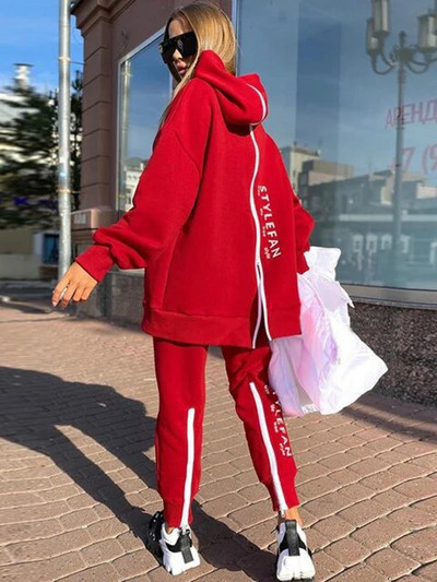 Hanorace de bază cu litere pentru femei Seturi de 2 piese Trening Costum la modă Toamnă Femei Coreea Pantaloni și pulover Îmbrăcăminte de stradă cu glugă