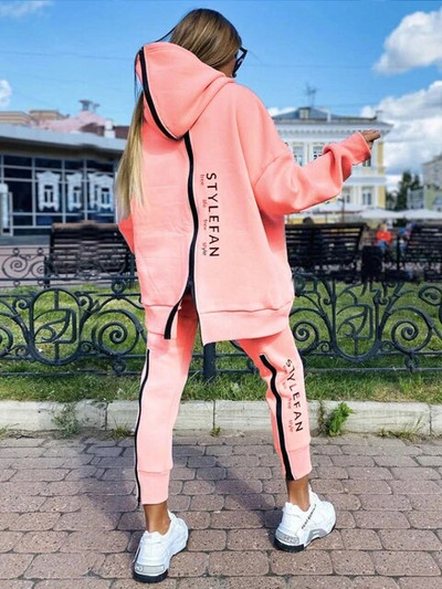 Hanorace de bază cu litere pentru femei Seturi de 2 piese Trening Costum la modă Toamnă Femei Coreea Pantaloni și pulover Îmbrăcăminte de stradă cu glugă