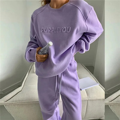 2023 costum sport antrenament ocazional costum termic cald toamna iarna femei set solid pulover cu glugă + pantaloni set din două piese