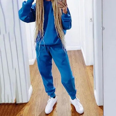 Treninguri de culoare solidă femei cu mânecă lungă cu glugă sport casual pulover hanorac costum pantalon