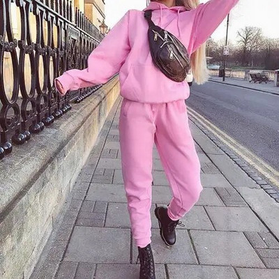 Treninguri de culoare solidă femei cu mânecă lungă cu glugă sport casual pulover hanorac costum pantalon