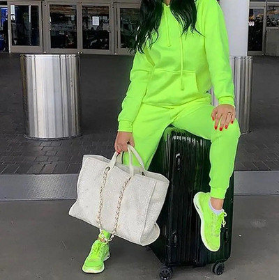 Treninguri de culoare solidă femei cu mânecă lungă cu glugă sport casual pulover hanorac costum pantalon