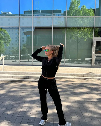 Costum sport pentru femei din catifea de primăvară, ținută coreeană, jachetă cu glugă, pantalon lat, alergare, jogger, fitness, antrenament la gimnastică, set casual Tracksut