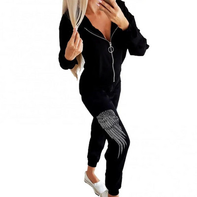 Set două piese pentru femei, ținute de toamnă, trening pentru femei, cu fermoar, top și pantaloni, costum sport ocazional, pentru femeie de iarnă, chandals mujer