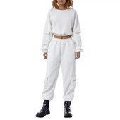 Set 2 piese pentru femei Trening Outfit Street Sport Costum casual solid Pulover cu mânecă lungă Hanorac Crop Top + Pantaloni cargo jogger