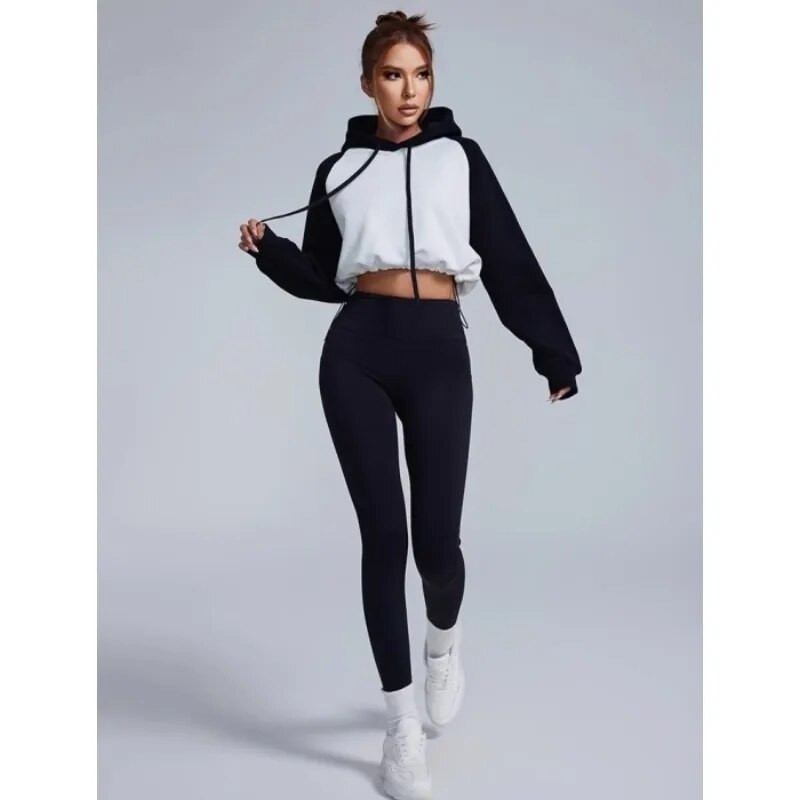 Mermaid Curve rudens/ziemas jauns kontrasts, raibs, sporta džemperis ar kapuci sievietēm, vaļīgs savilkšanas aukliņš ar garām piedurknēm jogas fitnesa tops