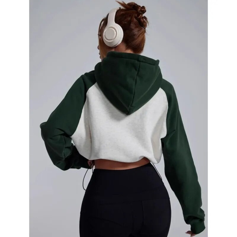 Mermaid Curve rudens/ziemas jauns kontrasts, raibs, sporta džemperis ar kapuci sievietēm, vaļīgs savilkšanas aukliņš ar garām piedurknēm jogas fitnesa tops