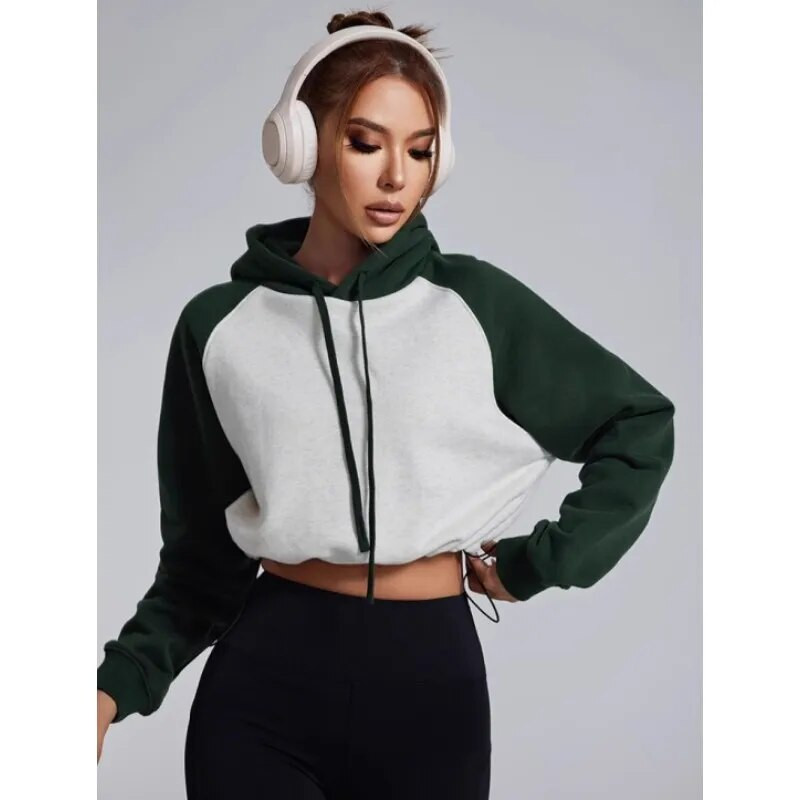 Mermaid Curve rudens/ziemas jauns kontrasts, raibs, sporta džemperis ar kapuci sievietēm, vaļīgs savilkšanas aukliņš ar garām piedurknēm jogas fitnesa tops