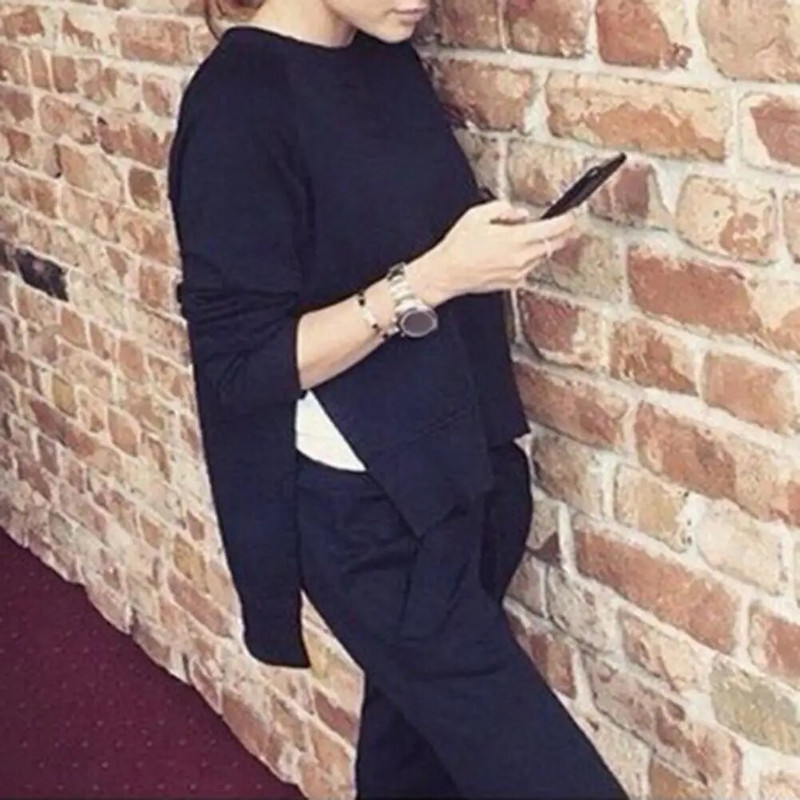 Moteriškas dviejų dalių kostiumas Moteriškas netaisyklingo apvado megztinių megztinių kelnių rinkinys 2 dalių sportinė apranga su elastine juosmens raišteliu rudeniui