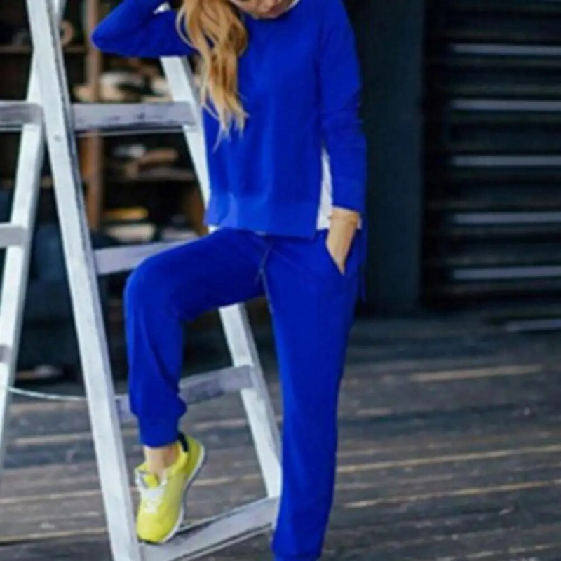 Moteriškas dviejų dalių kostiumas Moteriškas netaisyklingo apvado megztinių megztinių kelnių rinkinys 2 dalių sportinė apranga su elastine juosmens raišteliu rudeniui