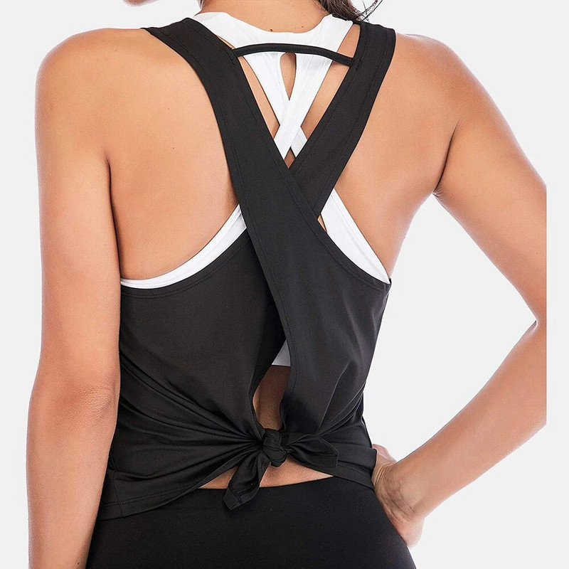 Charmo Γυναικείο Αμάνικο Αθλητικό Μπλουζάκι Ανοιχτό Γιλέκο σταυρού Πίσω Προπόνηση Loose Fit Yoga Running Tank Top,Knots