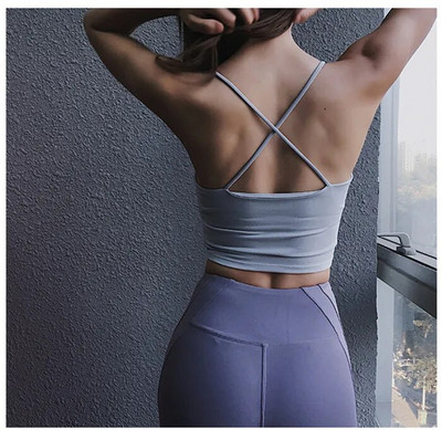 Mermaid Curve Sexy Crop Top Sports Tank Women Cross Shoulder Strap Gym Sports Running Jogger Γιλέκο σέξι γιόγκα με επένδυση μπλούζες καμιζόλα