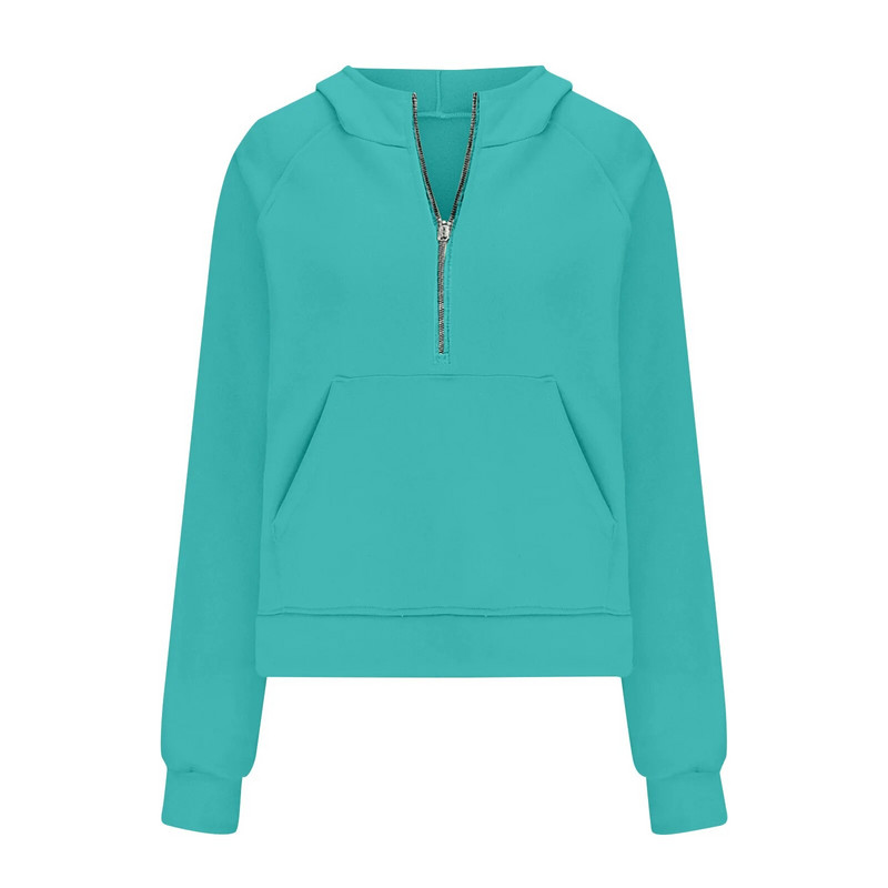 Džemperi 2023 Rudens Ziemas Jauns Sieviešu Sports Pusrāvējslēdzējs Jogas Apģērbs Brīvs īss Kapucis Polsterēts krekls Džemperis