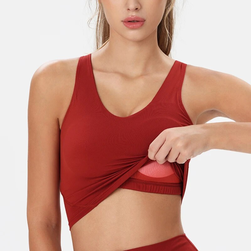 Dámske tielko s vystuženou športovou podprsenkou, beh, cvičenie, joga, krátky top, telocvičňa, oblečenie na tréning, športové oblečenie bez kruhov