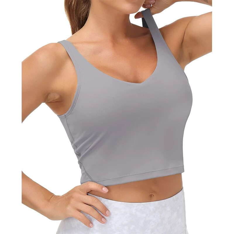 Dámske tielko s vystuženou športovou podprsenkou, beh, cvičenie, joga, krátky top, telocvičňa, oblečenie na tréning, športové oblečenie bez kruhov