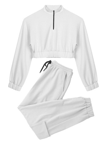 2 τμχ Γυναικεία αθλητική φόρμα καθαρού χρώματος σταντ γιακάς μακριά μανίκια με φερμουάρ μπροστά Κλείσιμο με κομμένες επάνω τσέπες στο πλάι Σετ παντελονιών για γυμναστική