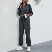 Trening 2 piese ținute primăvară femei costum sport mânecă lungă crop top hanorac+pantalon alergare jogger fitness antrenament casual set