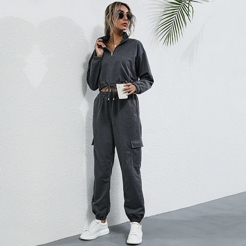 Αθλητική φόρμα 2 τεμαχίων Ανοιξιάτικη γυναικεία αθλητική φόρμα μακρυμάνικη Crop φούτερ + παντελόνι Running Jogger Fitness Workout Casual Set