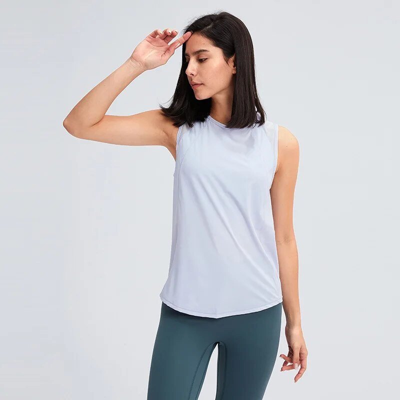 Καλοκαιρινό τρέξιμο γυναικεία ρούχα Stay Cool Back Γυναικεία μπλούζες γιόγκα τανκ με διχτυωτό συνονθύλευμα μήκους ισχίου γυμναστήριο Γιλέκο γυμναστικής Αθλητικά ρούχα
