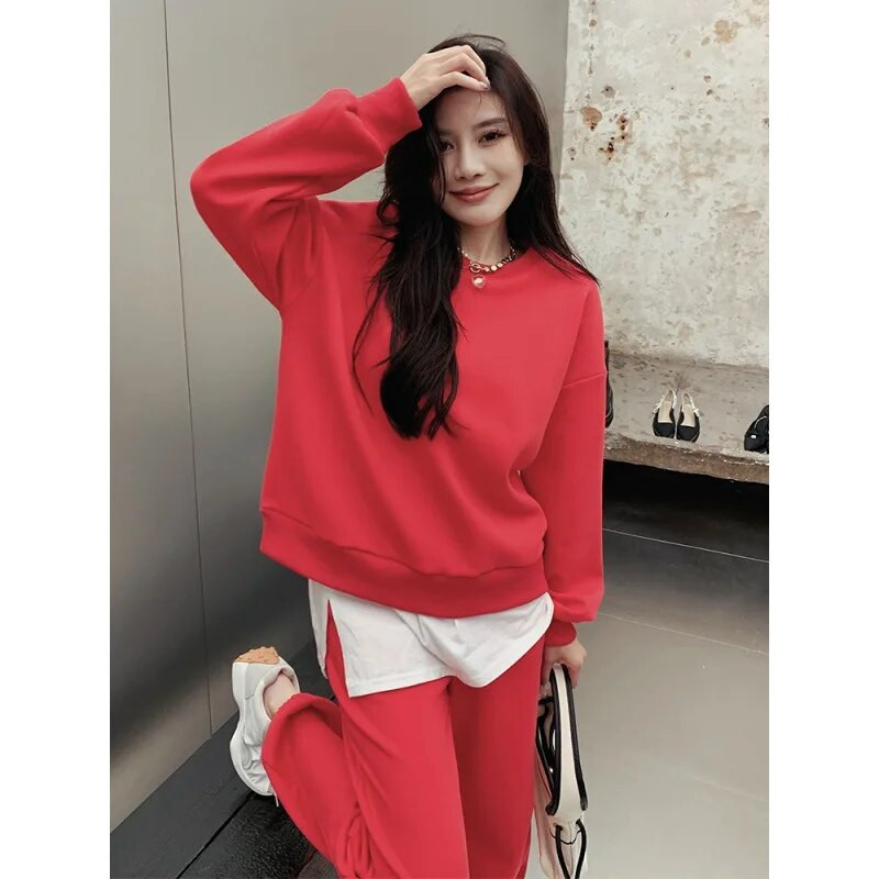 Medvilninis pavasarinis sportinis kostiumas moteriškas sportinis kostiumas ilgomis rankovėmis megztinis + kelnės Bėgimas Bėgimas Fitnesas Kasdieniai sportiniai komplektai Aprangos komplektai Drabužiai