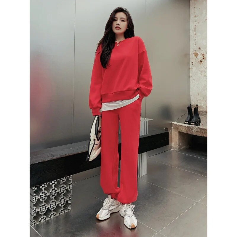 Medvilninis pavasarinis sportinis kostiumas moteriškas sportinis kostiumas ilgomis rankovėmis megztinis + kelnės Bėgimas Bėgimas Fitnesas Kasdieniai sportiniai komplektai Aprangos komplektai Drabužiai