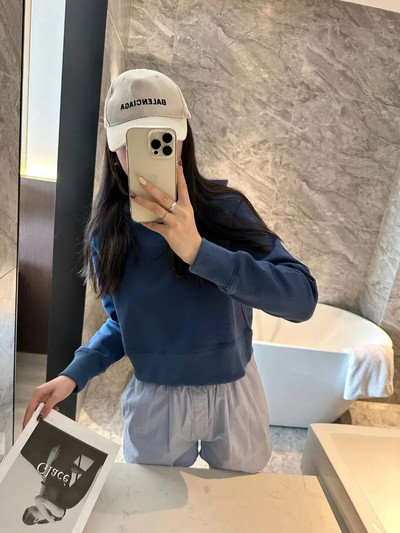 Ar logotipu Sieviešu brīvais džemperis ar garām piedurknēm īss kapucis Sieviešu fitnesa jogas tīras vates gredzens brīvs ikdienas džemperis