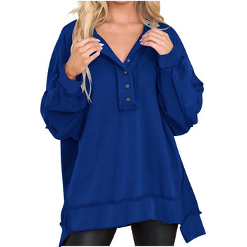 Γυναικεία μπλούζα μεγάλου μεγέθους με μακρυμάνικο μπλουζάκι Henley πουλόβερ με κουμπιά πουλόβερ