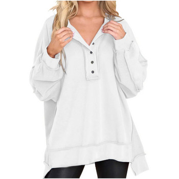 Γυναικεία μπλούζα μεγάλου μεγέθους με μακρυμάνικο μπλουζάκι Henley πουλόβερ με κουμπιά πουλόβερ