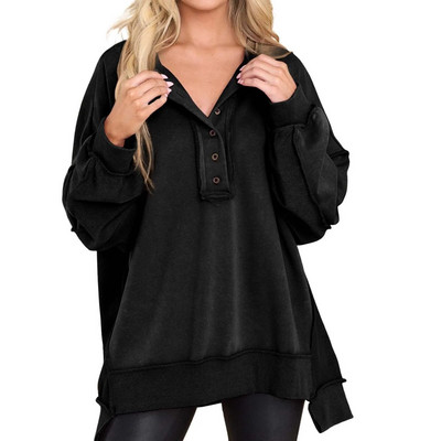 Sieviešu sieviešu lielizmēra džemperis Ikdienas poga ar garām piedurknēm Henley kakla džemperis Tunika Topi Apģērbi Džemperis
