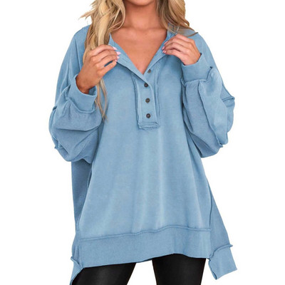 Sieviešu sieviešu lielizmēra džemperis Ikdienas poga ar garām piedurknēm Henley kakla džemperis Tunika Topi Apģērbi Džemperis