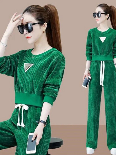 Costum de alergare sport pentru femei Cămașă cu mânecă lungă cu gât în formă de O Top cu pantaloni largi Costum Set din două piese Trening pentru femei Îmbrăcăminte de jogging la modă