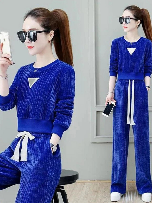 Γυναικείο αθλητικό κοστούμι τρεξίματος με λαιμόκοψη Μακρυμάνικο πουκάμισο Τοπ φαρδύ παντελόνι Κοστούμι δύο τεμαχίων Γυναικεία φόρμα γυμναστικής μόδας για τζόκινγκ