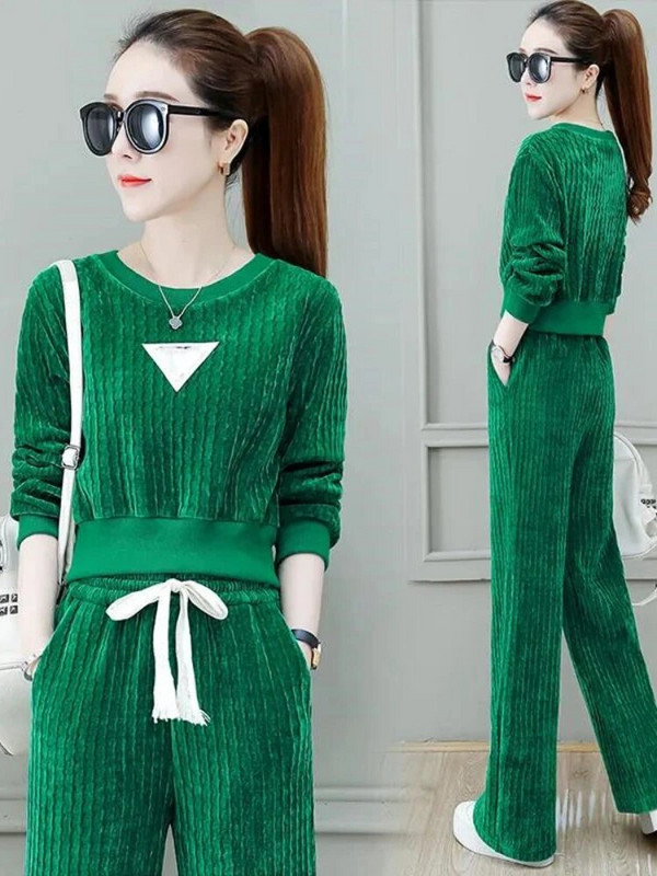 Γυναικείο αθλητικό κοστούμι τρεξίματος με λαιμόκοψη Μακρυμάνικο πουκάμισο Τοπ φαρδύ παντελόνι Κοστούμι δύο τεμαχίων Γυναικεία φόρμα γυμναστικής μόδας για τζόκινγκ