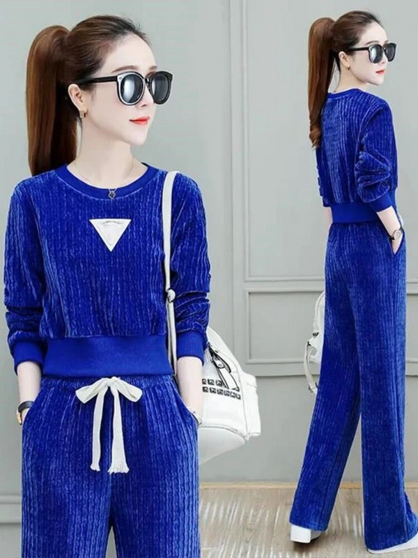 Γυναικείο αθλητικό κοστούμι τρεξίματος με λαιμόκοψη Μακρυμάνικο πουκάμισο Τοπ φαρδύ παντελόνι Κοστούμι δύο τεμαχίων Γυναικεία φόρμα γυμναστικής μόδας για τζόκινγκ