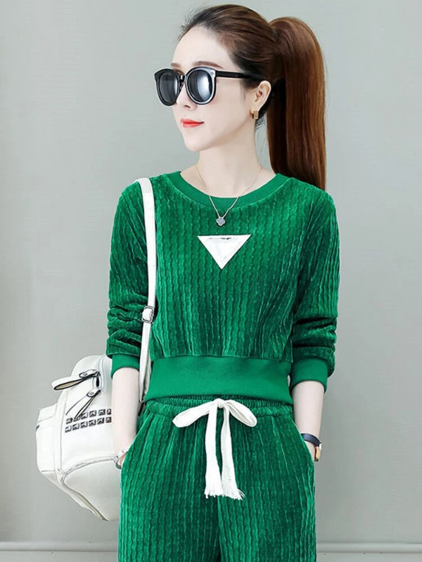 Γυναικείο αθλητικό κοστούμι τρεξίματος με λαιμόκοψη Μακρυμάνικο πουκάμισο Τοπ φαρδύ παντελόνι Κοστούμι δύο τεμαχίων Γυναικεία φόρμα γυμναστικής μόδας για τζόκινγκ