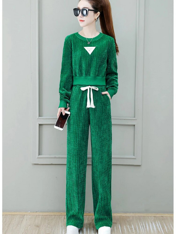 Γυναικείο αθλητικό κοστούμι τρεξίματος με λαιμόκοψη Μακρυμάνικο πουκάμισο Τοπ φαρδύ παντελόνι Κοστούμι δύο τεμαχίων Γυναικεία φόρμα γυμναστικής μόδας για τζόκινγκ