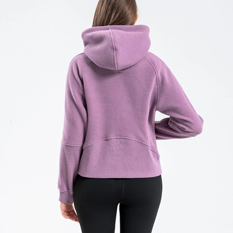 Sieviešu sporta sieviešu džemperi ar kapuci Flīsa aktīvais apģērbs Biezāks, silts, apgriezts maisiņš kabata kakla rāvējslēdzējs virs galvas, skriešanas dizains