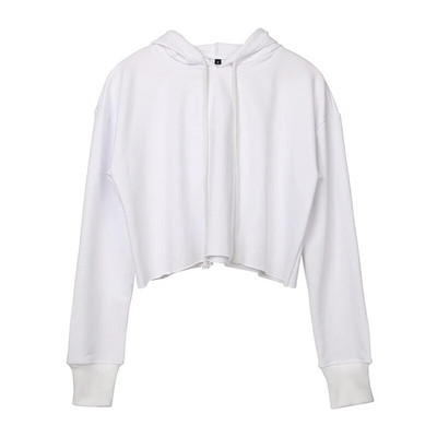 Sieviešu sporta krekls ar kapuci ar garām piedurknēm Loose Crop Top Gym Running Sports Short Hoodies Fitness Solid Cotton P301