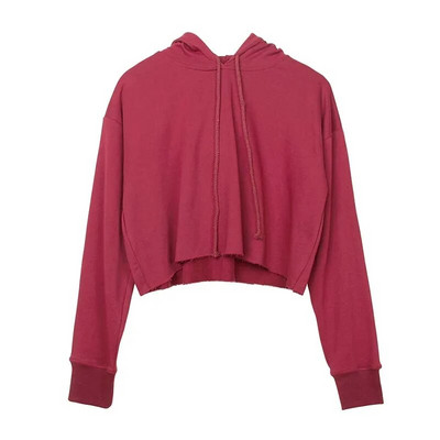 Sieviešu sporta krekls ar kapuci ar garām piedurknēm Loose Crop Top Gym Running Sports Short Hoodies Fitness Solid Cotton P301