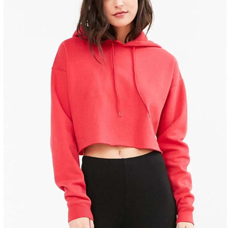 Sieviešu sporta krekls ar kapuci ar garām piedurknēm Loose Crop Top Gym Running Sports Short Hoodies Fitness Solid Cotton P301