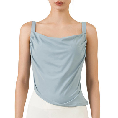Topuri fără mâneci cu volanat de vară Tricouri pentru femei Solid Casual Fashion Yoga Crop Top Damă High Street Tie Up Croptop Fitness