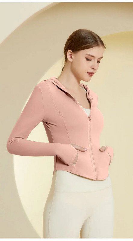 Ühevärviline Fitness Naiste Spordijope Tipptasemel treeningjope Joogakapuuts pikkade varrukatega joogasärk mantel Kiirelt kuivav hingav