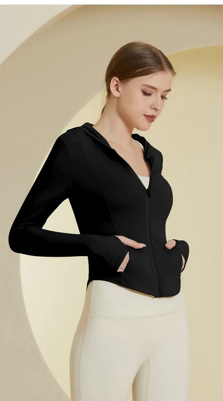 Ühevärviline Fitness Naiste Spordijope Tipptasemel treeningjope Joogakapuuts pikkade varrukatega joogasärk mantel Kiirelt kuivav hingav