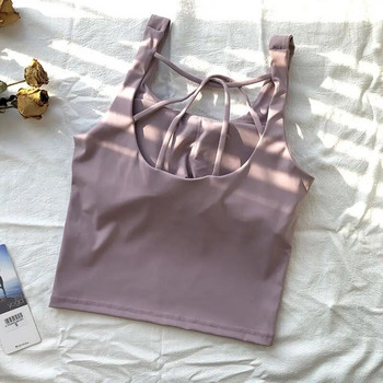 Γυναικείο μπλουζάκι Όμορφη πλάτη υψηλής ελαστικότητας γυμνό φόρεμα γιόγκα με μαξιλαράκι στήθους Ανανεωτικό αναπνέον αθλητικό αμάνικο γιλέκο γυμναστικής