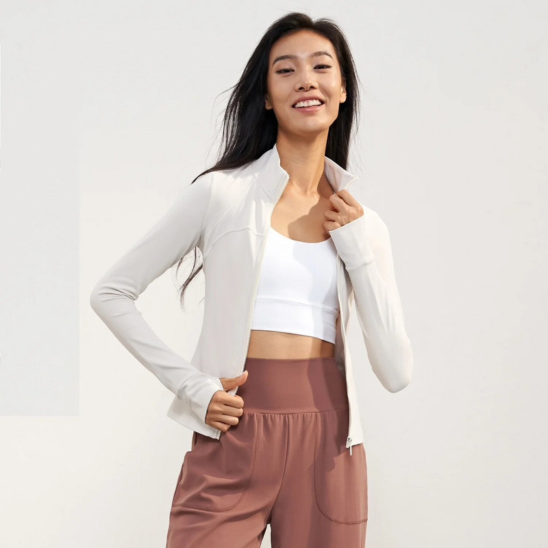 Едноцветно дамско спортно яке Риза с дълъг ръкав Фитнес Йога Палто Фитнес Цялостно обучение Джог Дебела тънка поларена яка