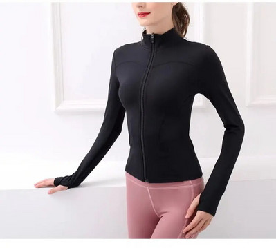 Moteriška sportinė striukė ilgomis rankovėmis su nykščio skylute elastinga jogos marškinėlių užtrauktuku Dizainas Fitness Sportinis viršutinis apsiaustas treniruotėms Bėgimo sporto salės drabužiai